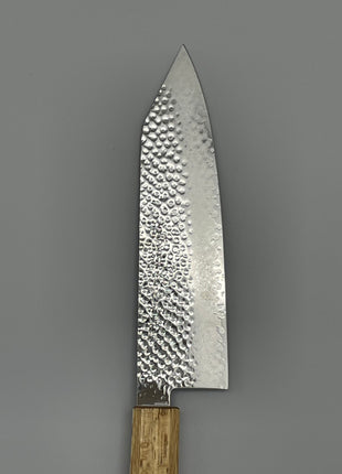 【切付包丁】槌目ダマスカス 185mm 漆塗り（焼漆）八角柄