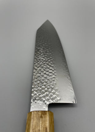 【切付包丁】槌目ダマスカス 185mm 漆塗り（焼漆）八角柄
