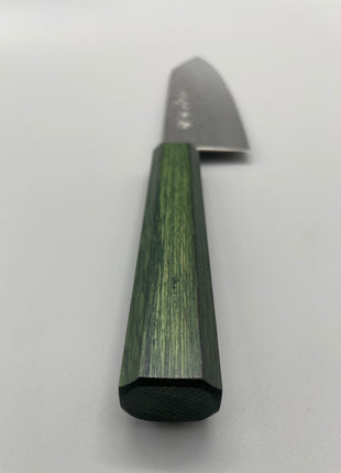 【切付包丁】槌目ダマスカス 185mm 漆塗り（緑漆）八角柄