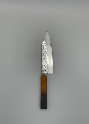【切付包丁】槌目ダマスカス 185mm 漆塗り（艶漆）八角柄