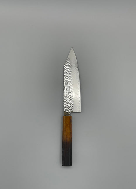 【切付包丁】槌目ダマスカス 185mm 漆塗り（艶漆）八角柄