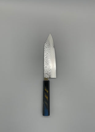 【切付包丁】槌目ダマスカス 185mm 漆塗り（稲妻）八角柄