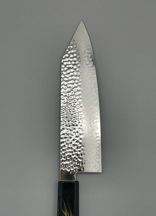 【切付包丁】槌目ダマスカス 185mm 漆塗り（稲妻）八角柄