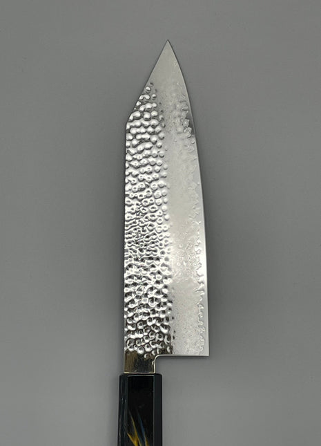 【切付包丁】槌目ダマスカス 185mm 漆塗り（稲妻）八角柄