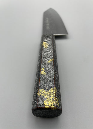【切付包丁】槌目ダマスカス 185mm 漆塗り（銀金箔）八角柄