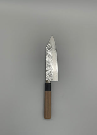 【切付包丁】槌目ダマスカス 185mm 黒合板とくるみ八角柄