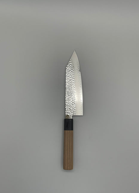 【切付包丁】槌目ダマスカス 185mm 黒合板とくるみ八角柄