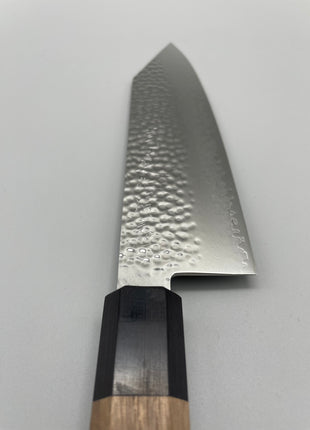【切付包丁】槌目ダマスカス 185mm 黒合板とくるみ八角柄