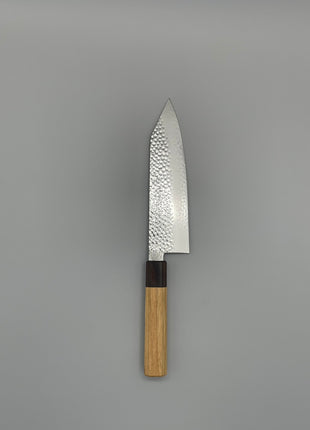 【切付包丁】槌目ダマスカス 185mm マホガニーとけやき八角柄