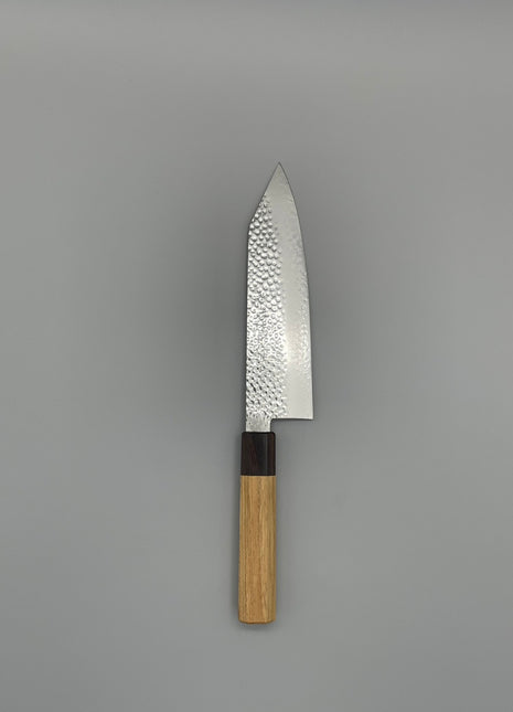 【切付包丁】槌目ダマスカス 185mm マホガニーとけやき八角柄