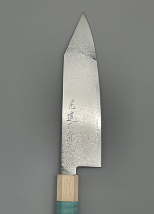 【切付包丁】ダマスカス 185mm メープルとスタビライズドウッド（ブルー）八角柄