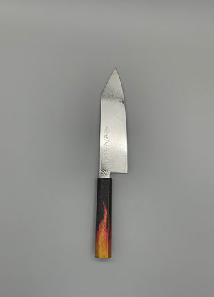 【切付包丁】ダマスカス 185mm 漆塗り（火炎漆）八角柄