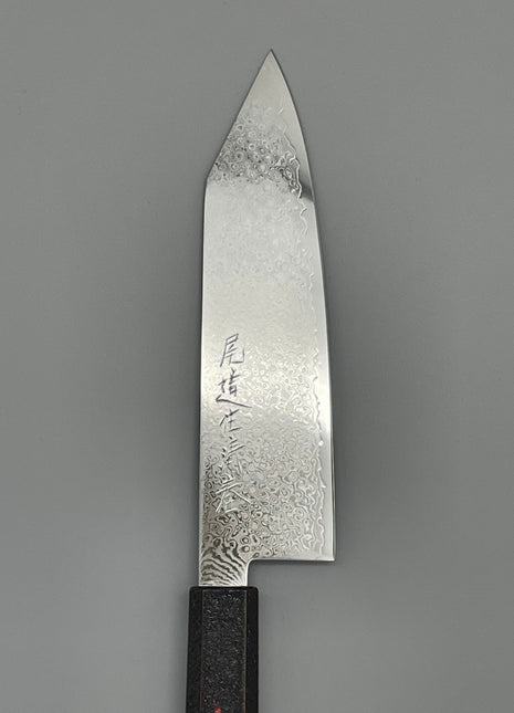 【切付包丁】ダマスカス 185mm 漆塗り（火炎漆）八角柄