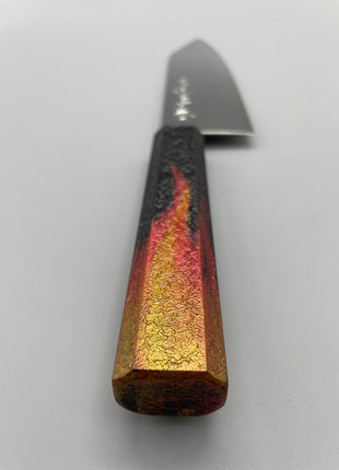 【切付包丁】ダマスカス 185mm 漆塗り（火炎漆）八角柄