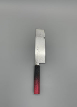 【菜切包丁】ダマスカス 166mm 漆塗り（赤烈火黒）八角柄
