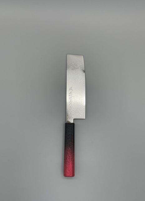 【菜切包丁】ダマスカス 166mm 漆塗り（赤烈火黒）八角柄