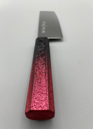 【菜切包丁】ダマスカス 166mm 漆塗り（赤烈火黒）八角柄