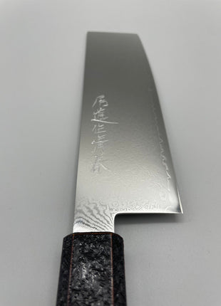 【菜切包丁】ダマスカス 166mm 漆塗り（赤烈火黒）八角柄