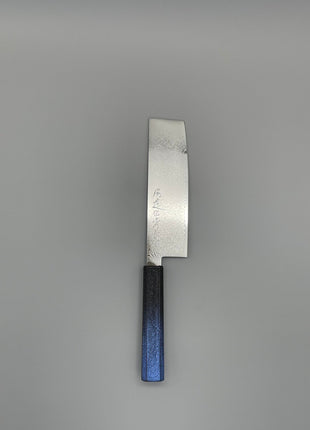 【菜切包丁】ダマスカス 166mm 漆塗り（青烈火黒）八角柄