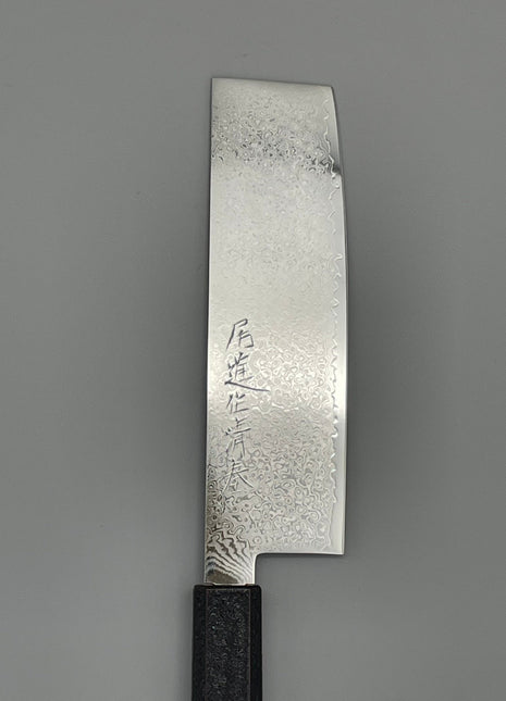 【菜切包丁】ダマスカス 166mm 漆塗り（青烈火黒）八角柄
