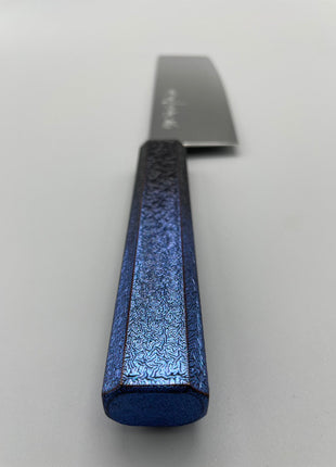 【菜切包丁】ダマスカス 166mm 漆塗り（青烈火黒）八角柄