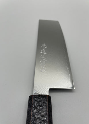 【菜切包丁】ダマスカス 166mm 漆塗り（青烈火黒）八角柄