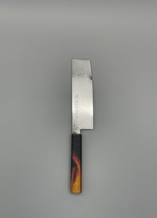 【菜切包丁】ダマスカス 166mm 漆塗り（火炎漆）八角柄