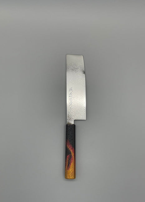 【菜切包丁】ダマスカス 166mm 漆塗り（火炎漆）八角柄