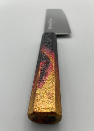 【菜切包丁】ダマスカス 166mm 漆塗り（火炎漆）八角柄