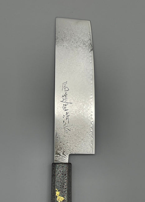 【菜切包丁】ダマスカス 166mm 漆塗り（銀金箔）八角柄