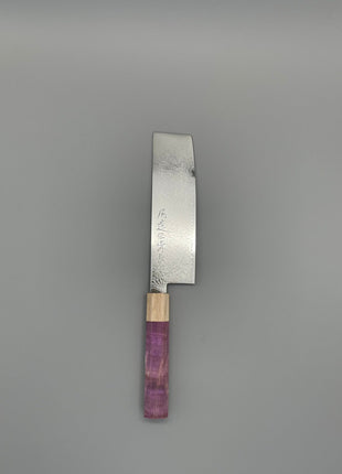 【菜切包丁】ダマスカス 166mm メープルとスタビライズドウッド（ピンク）八角柄