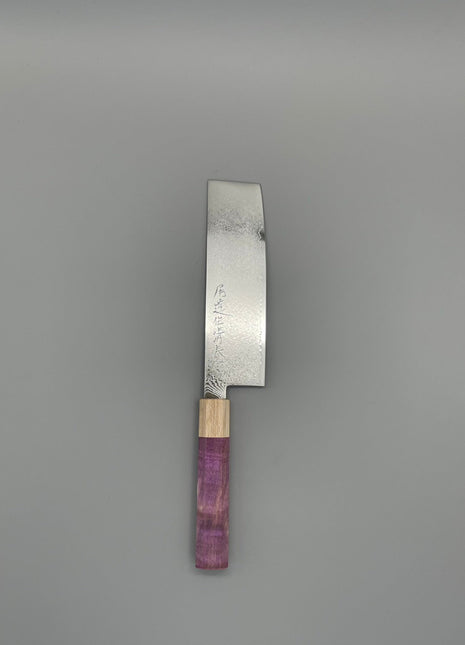 【菜切包丁】ダマスカス 166mm メープルとスタビライズドウッド（ピンク）八角柄