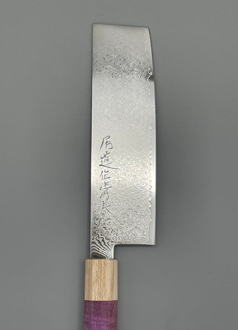 【菜切包丁】ダマスカス 166mm メープルとスタビライズドウッド（ピンク）八角柄