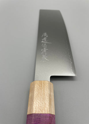 【菜切包丁】ダマスカス 166mm メープルとスタビライズドウッド（ピンク）八角柄