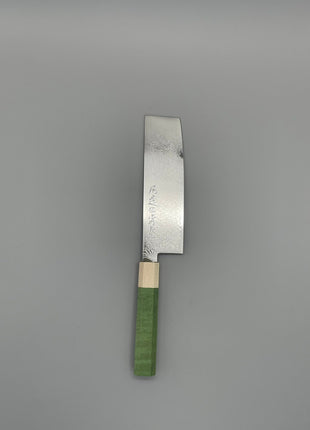 【菜切包丁】ダマスカス 166mm メープルとスタビライズドウッド（グリーン）八角柄