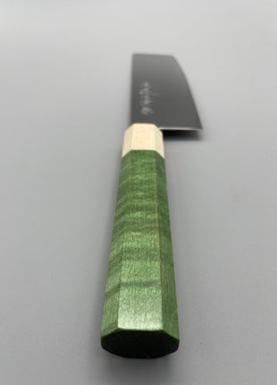 【菜切包丁】ダマスカス 166mm メープルとスタビライズドウッド（グリーン）八角柄
