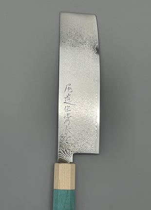 【菜切包丁】ダマスカス 166mm メープルとスタビライズドウッド（ブルー）八角柄