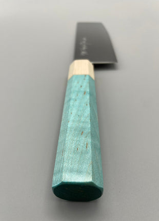 【菜切包丁】ダマスカス 166mm メープルとスタビライズドウッド（ブルー）八角柄