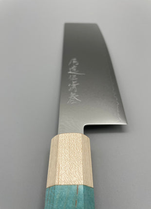 【菜切包丁】ダマスカス 166mm メープルとスタビライズドウッド（ブルー）八角柄