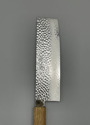 【菜切包丁】槌目ダマスカス 166mm 漆塗り（焼漆）八角柄