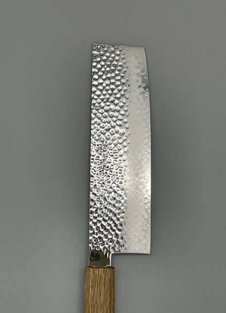 【菜切包丁】槌目ダマスカス 166mm 漆塗り（焼漆）八角柄