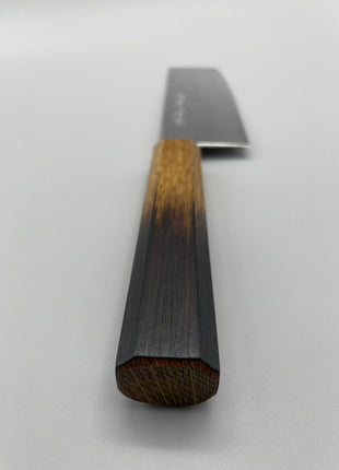 【菜切包丁】槌目ダマスカス 166mm 漆塗り（焼漆）八角柄