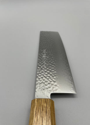 【菜切包丁】槌目ダマスカス 166mm 漆塗り（焼漆）八角柄