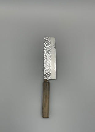 【菜切包丁】槌目ダマスカス 166mm 漆塗り（透木目）八角柄