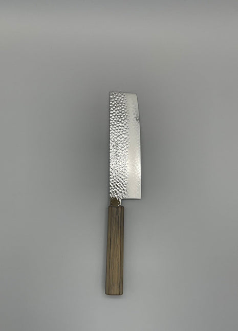 【菜切包丁】槌目ダマスカス 166mm 漆塗り（透木目）八角柄