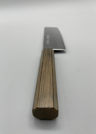 【菜切包丁】槌目ダマスカス 166mm 漆塗り（透木目）八角柄
