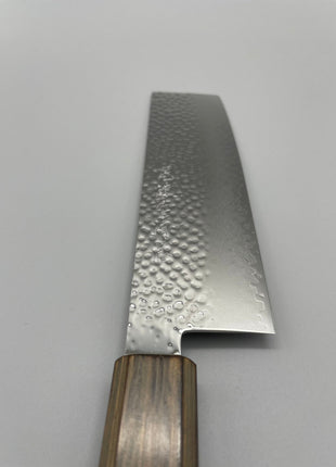 【菜切包丁】槌目ダマスカス 166mm 漆塗り（透木目）八角柄