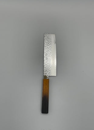 【菜切包丁】槌目ダマスカス 166mm 漆塗り（艶漆）八角柄
