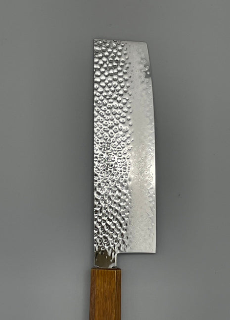 【菜切包丁】槌目ダマスカス 166mm 漆塗り（艶漆）八角柄