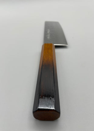 【菜切包丁】槌目ダマスカス 166mm 漆塗り（艶漆）八角柄